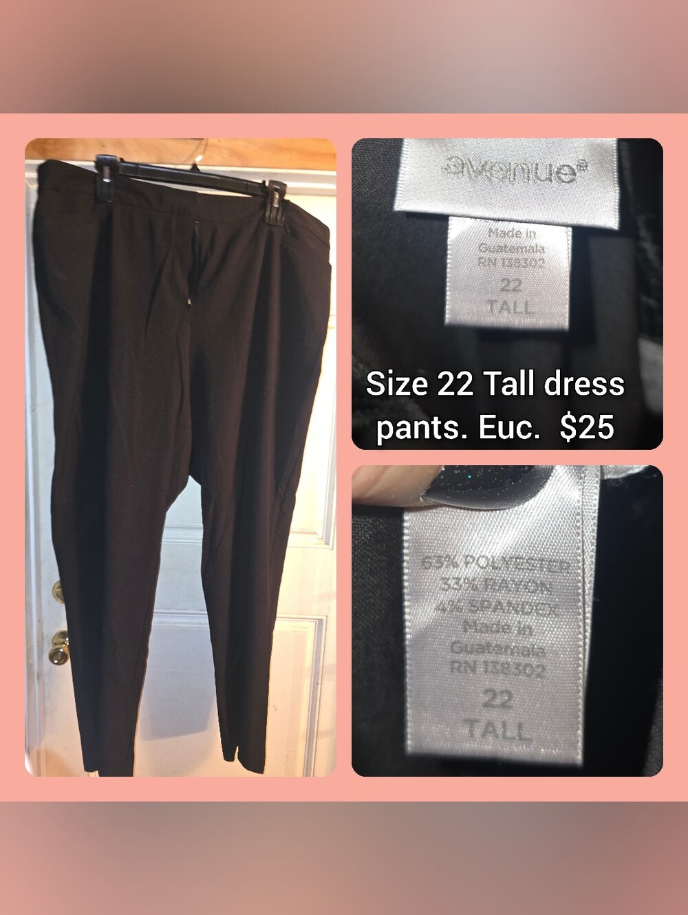 Avenue Black Straight-Leg Tall Stretch Pants